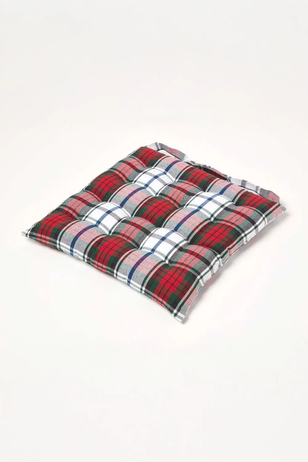 Homescapes 4 Pack Seat Pads Cotton Macduff Tartan Indoor Outdoor Garden Cushion, 40cm in Red 3