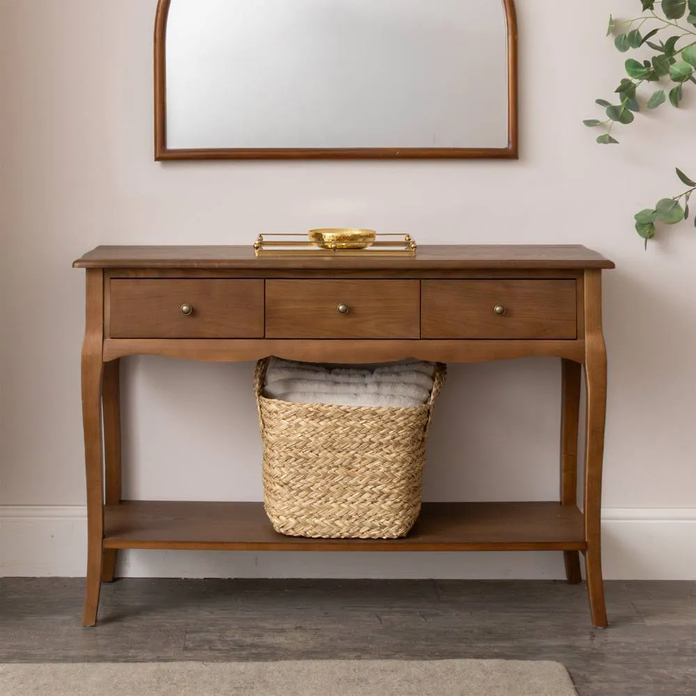 Melody Maison 3 Drawer Dark Wood Console Table With Shelf - Ashwell Range in Brown