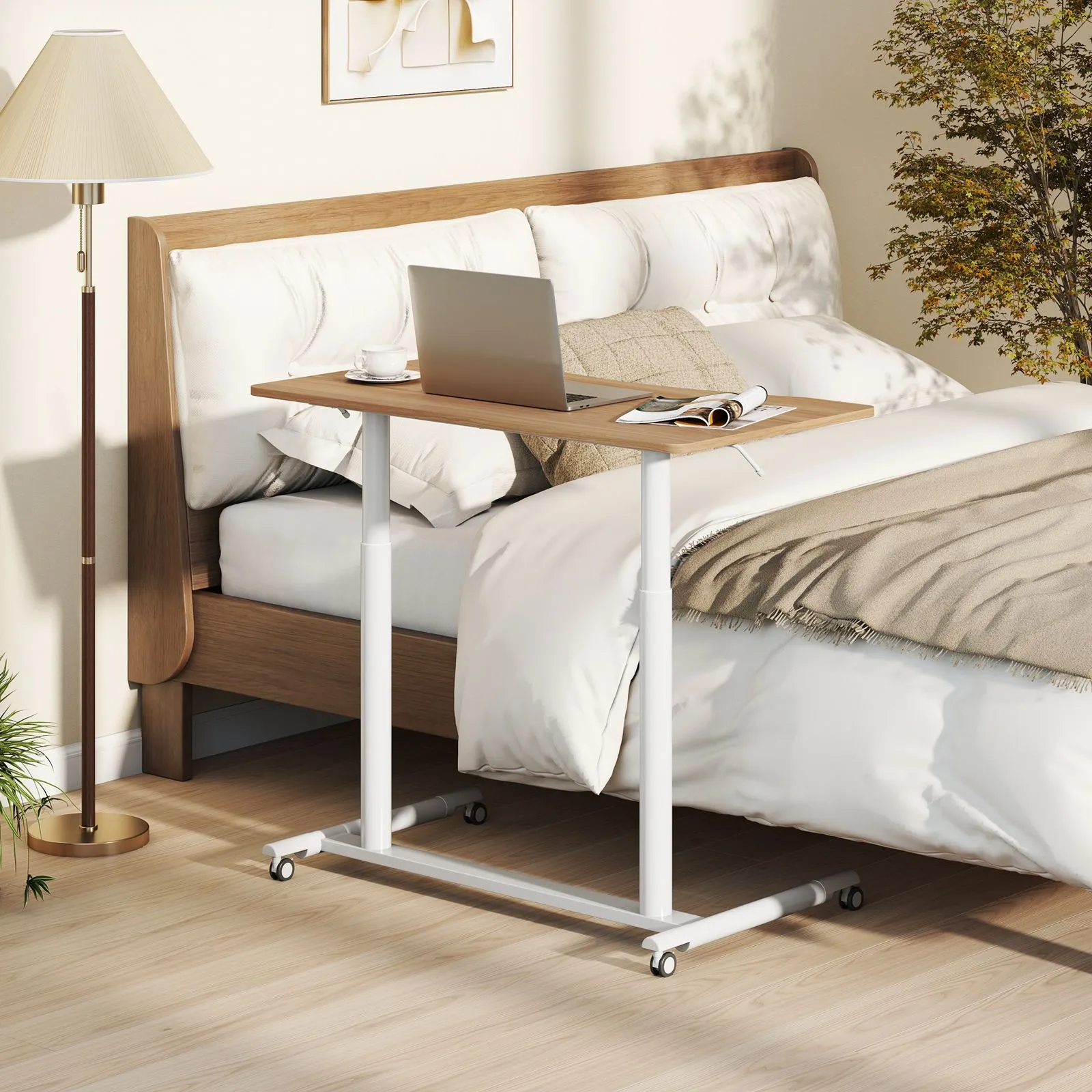 Costway Mobile Standing Desk C-Shaped Sit Stand Desk w/Adjustable Height in Natural 3