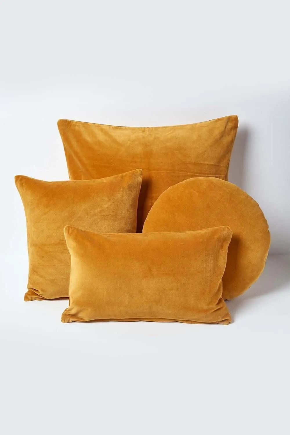 Homescapes Velvet Cushion Cover 100% Cotton, Soft & Machine Washable in Mustard 5