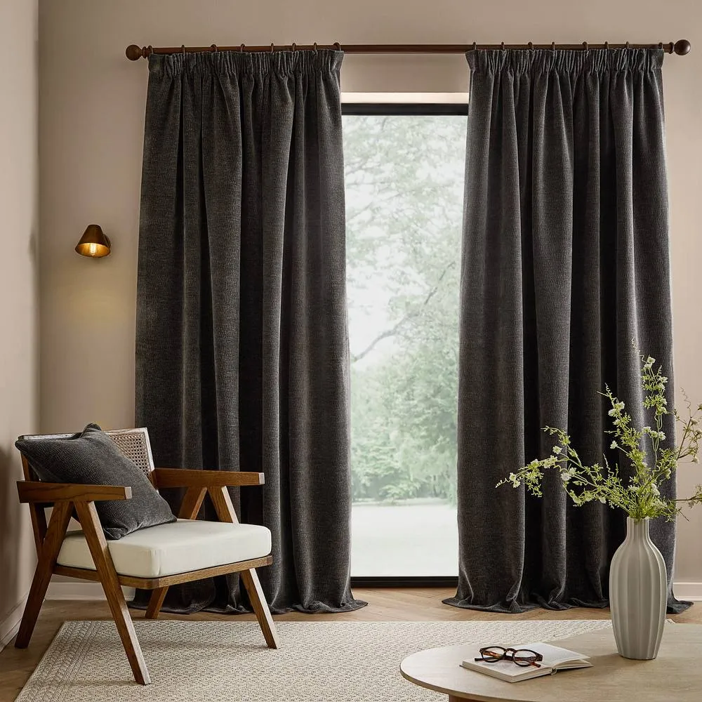 Yard Heath Washed Velvet Fully Lined Pencil Pleat Curtain Pair in Charcoal 4