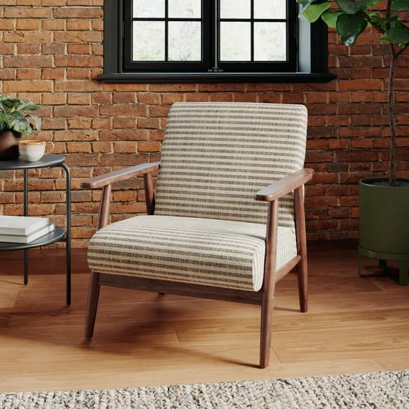 Quinn Textured Stripe Chenille Wooden Arm Accent Chair