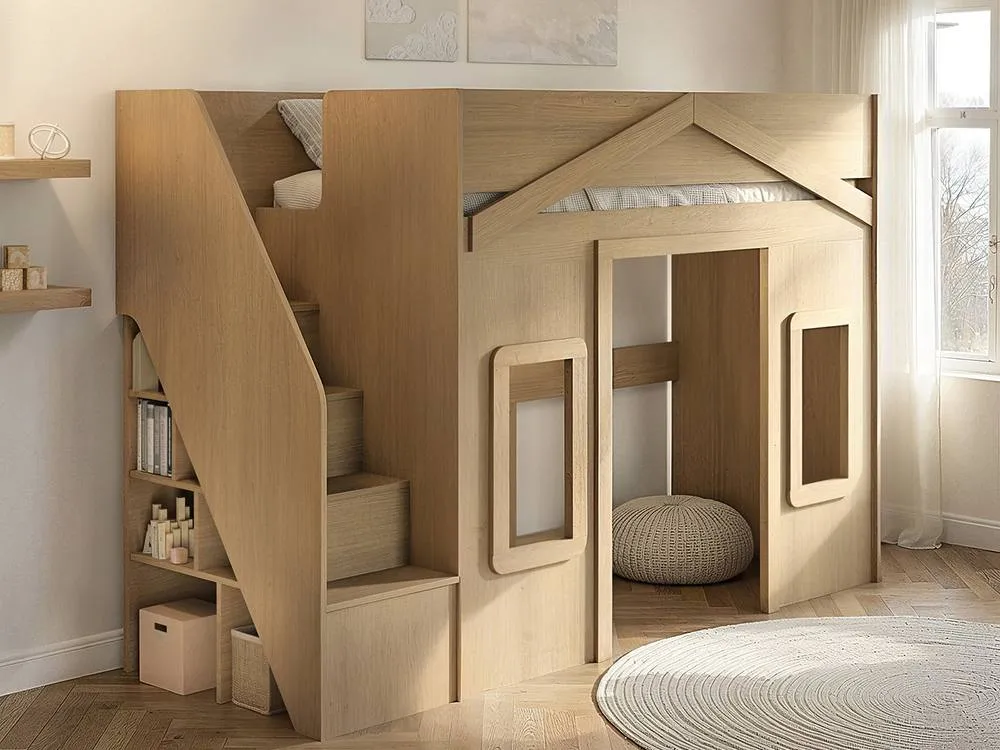 Flair Nixon Playhouse High Sleeper with Storage in Brown 2