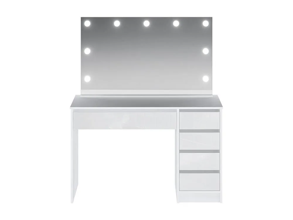 Vente-unique Dressing Table With LED Mirror - 5 Drawers - Gloss White - JENEMI 5