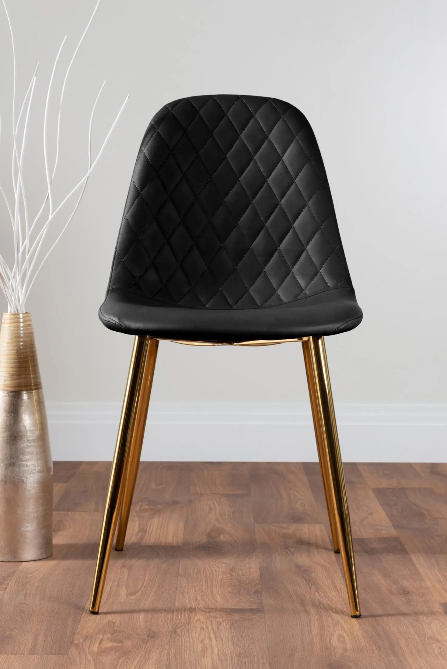 FurnitureboxUK Novara 100cm Round Tempered Glass Dining Table with Gold Legs & 4 Corona Faux Leather Chairs in Black 6