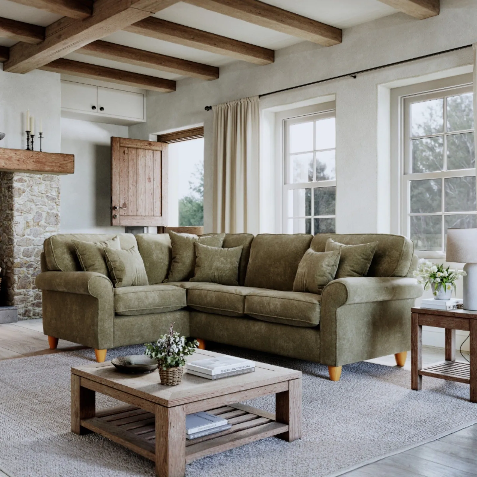 The Great Sofa Company Flora 1 Corner 2 Sofa Glory Winter Moss in Dark Green