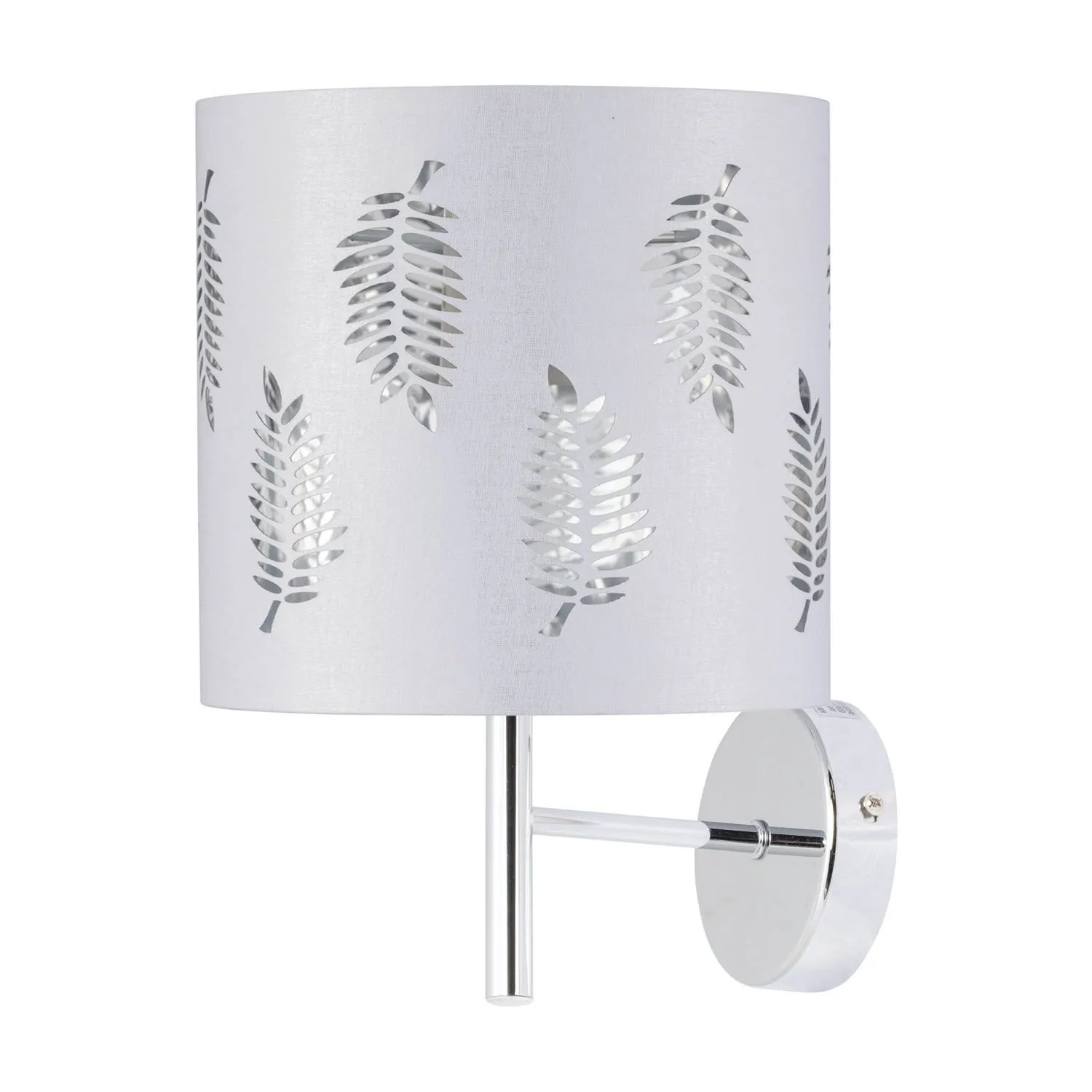 First Choice Lighting Brea - Chrome Wall Light with White Fern Shade in Silver