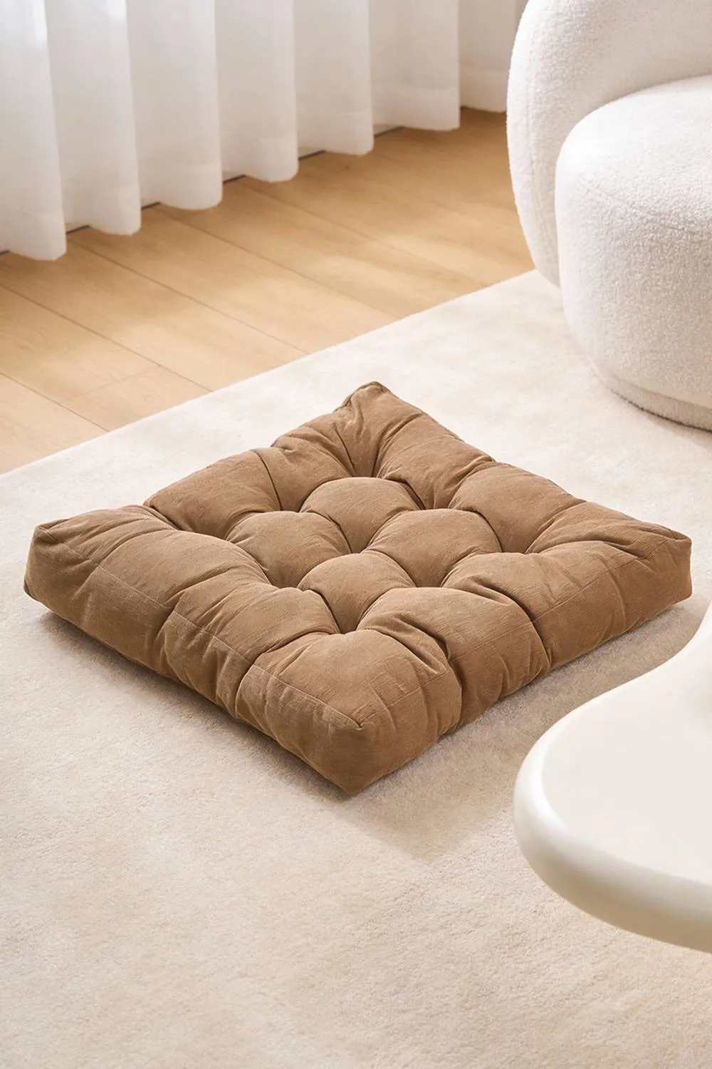Living and Home Comfort Padded Corduroy Chair Cushion in Light Brown