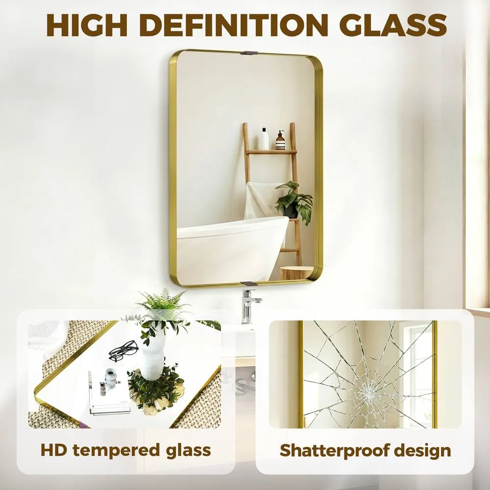 HOMCOM Rectangular Wall Mirror, 90 x 60 cm Wall Mounted Bathroom Mirror in Gold 6