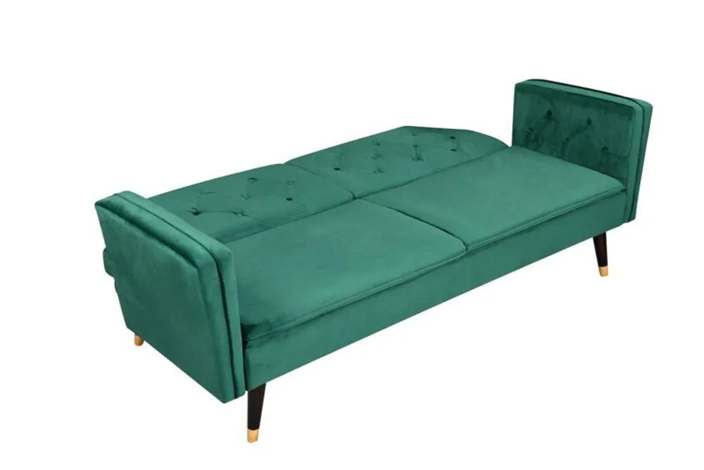 Comfy Living Ltd Plush Velvet Tufted Sofa Bed In Various Colours With Black & Gold Legs in Green 3