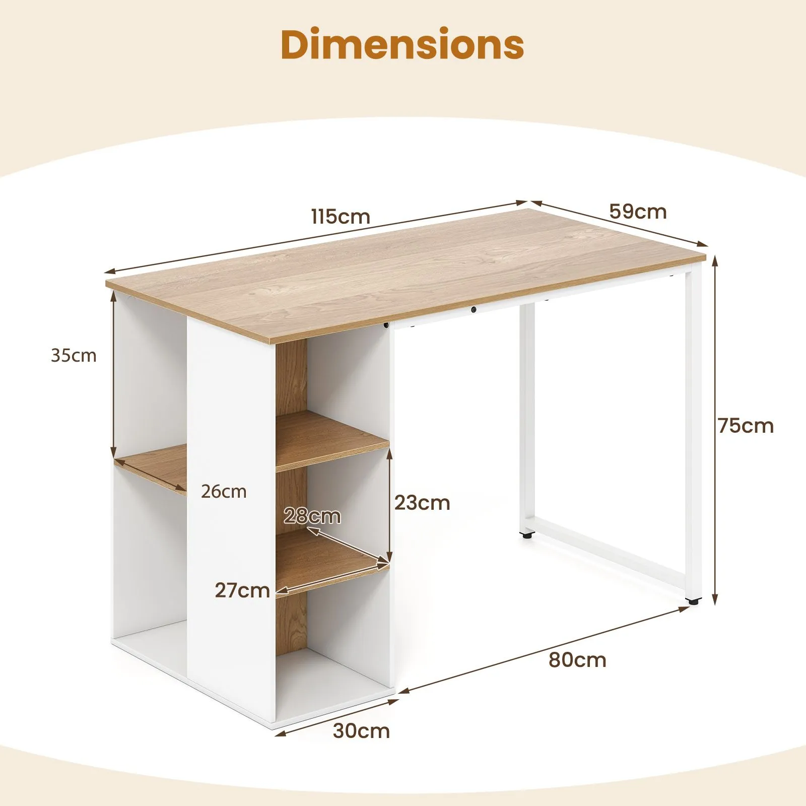 Costway 115 CM Computer Desk Modern Home Office Desk in Natural 2