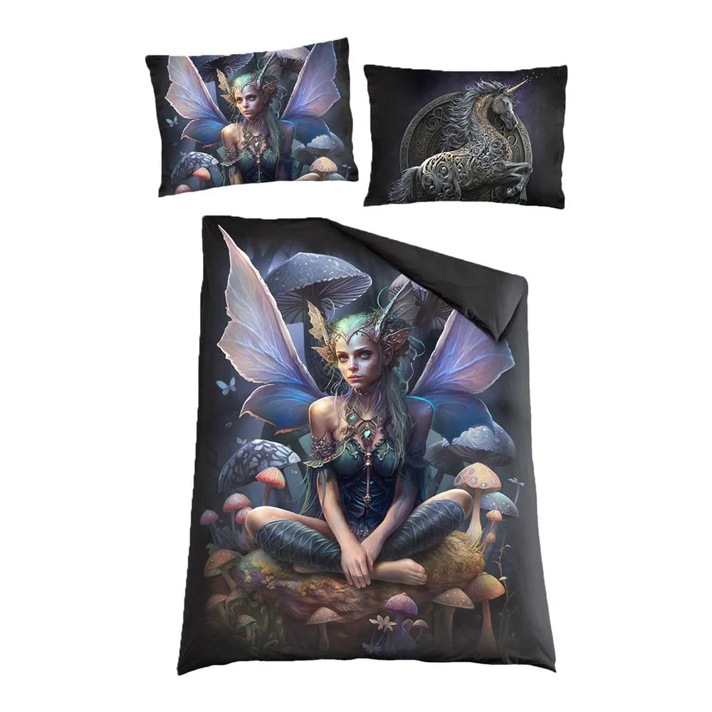 Spiral Magical Fairy Duvet Cover Set in Black