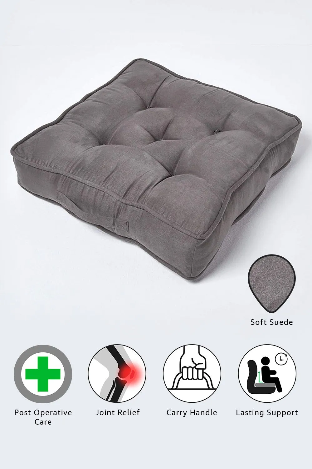 Homescapes Faux Suede Armchair Booster Cushion in Grey 5