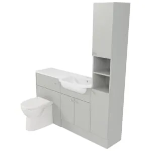 Deccado Benham Whisper Grey Right Hand 1500mm Fitted Tower, Vanity & Toilet Pan Unit Combination with Right Hand Basin