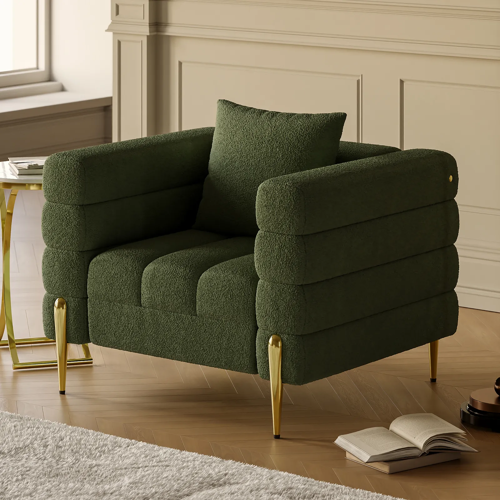 Green Boucle Accent Chair Modern Modular Arm Chair