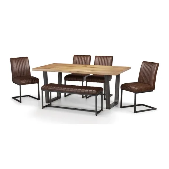 Brooklyn 2 Seater Dining Bench, Brown Faux Leather, 120cm 4