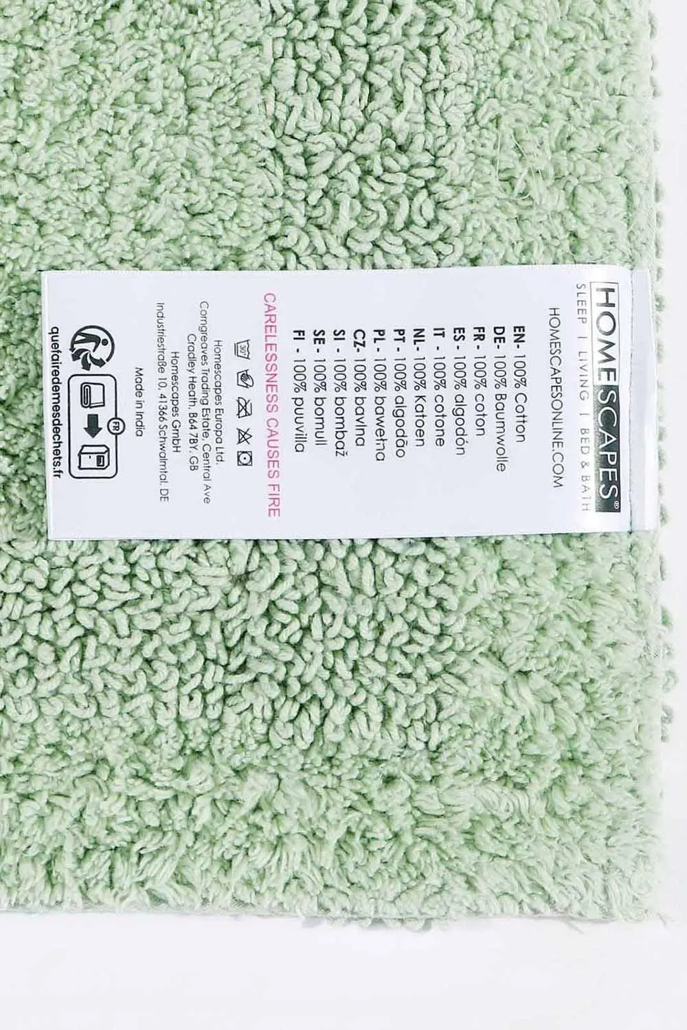 Homescapes Luxury Square Bath Mat 1600GSM 100% Cotton Reversible Shower Mat, 50cm in Pale Green 3