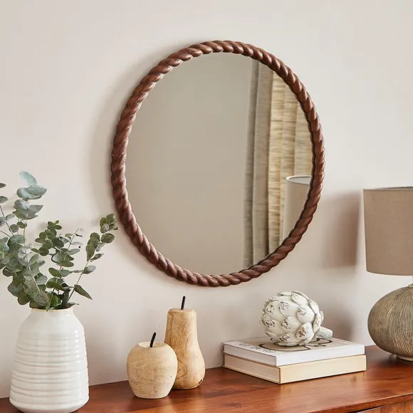 Lucia Twisted Wood Round Wall Mirror