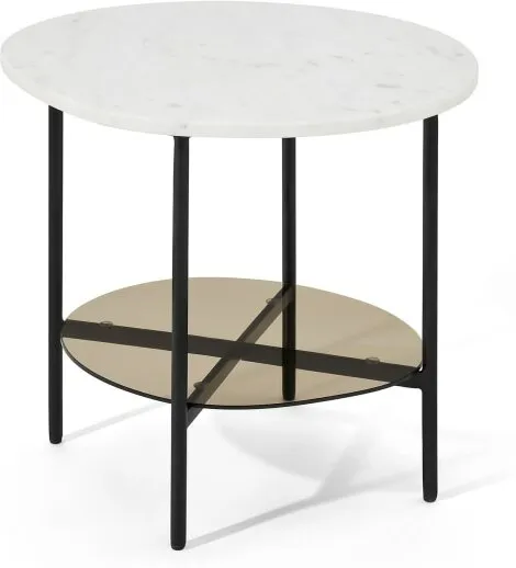 Tiziana Side Table, White Marble & Amber Glass