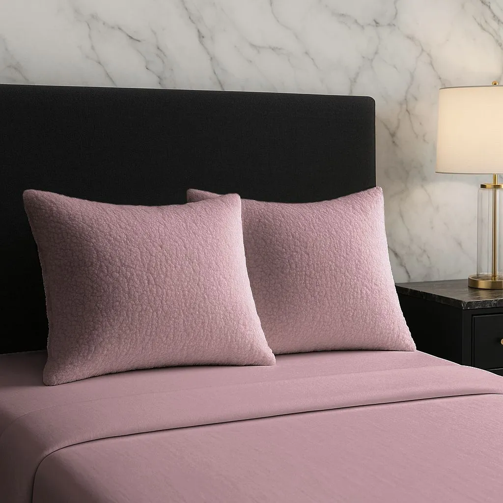 Snug City Teddy Bear Fleece Super Soft Cosy Pillow Case Pair in Pink