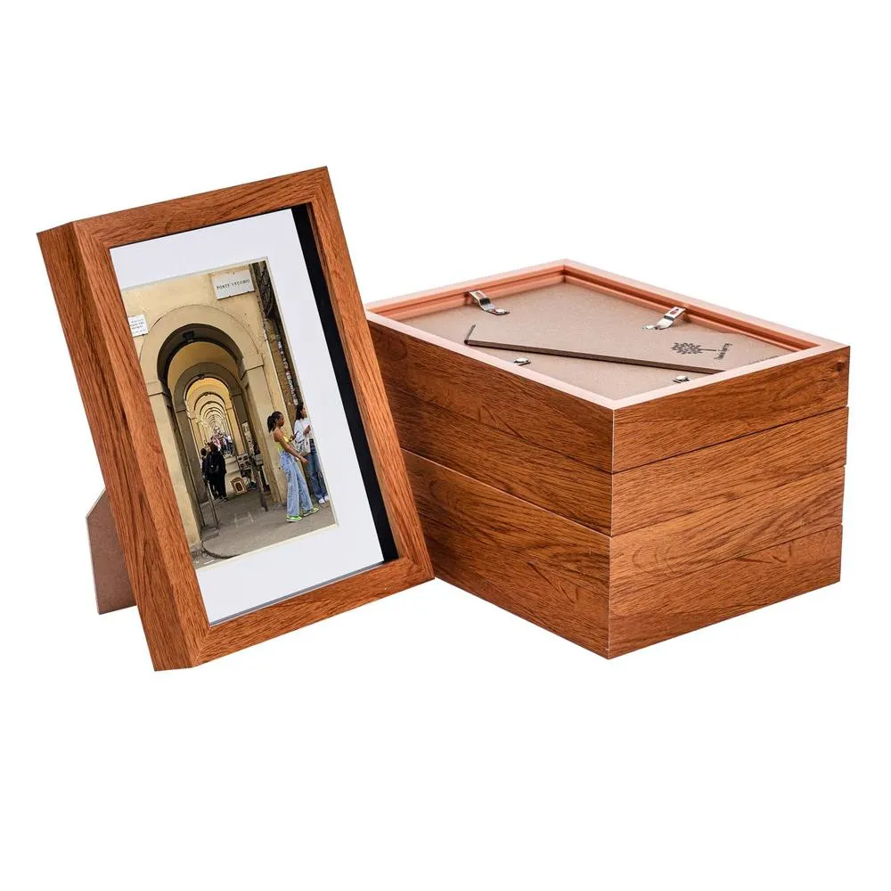 Nicola Spring 3D Box Photo Frames with 4" x 6" Mounts - A5 (6" x 8") - White Mount - Pack of 5 in Dark Brown 1