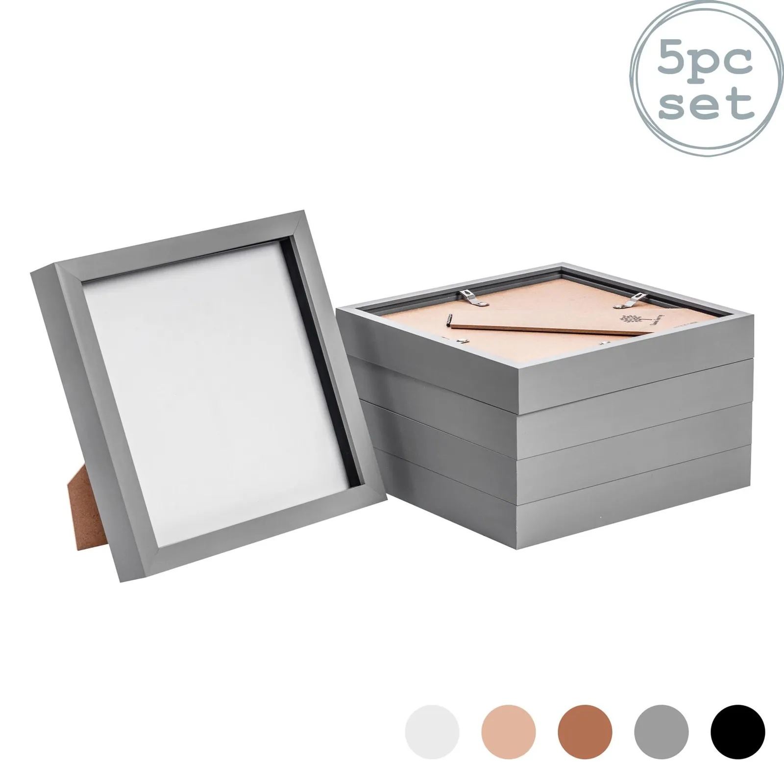 Nicola Spring 3D Box Photo Frames - 8 x 8" - Pack of 5 in Grey