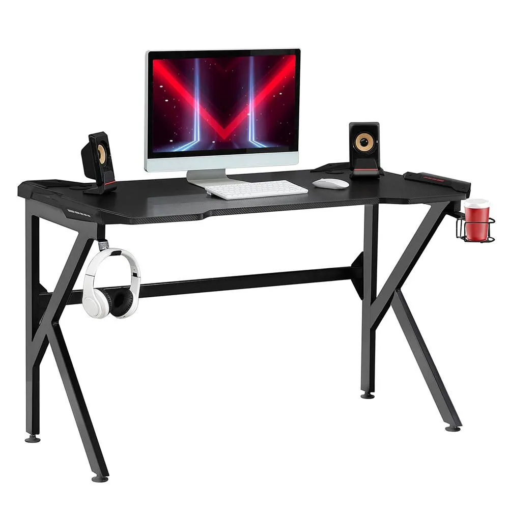 HOMCOM Gaming Desk Home Racing with Steel Frame Cup Headphone Holder Hook in Black 2