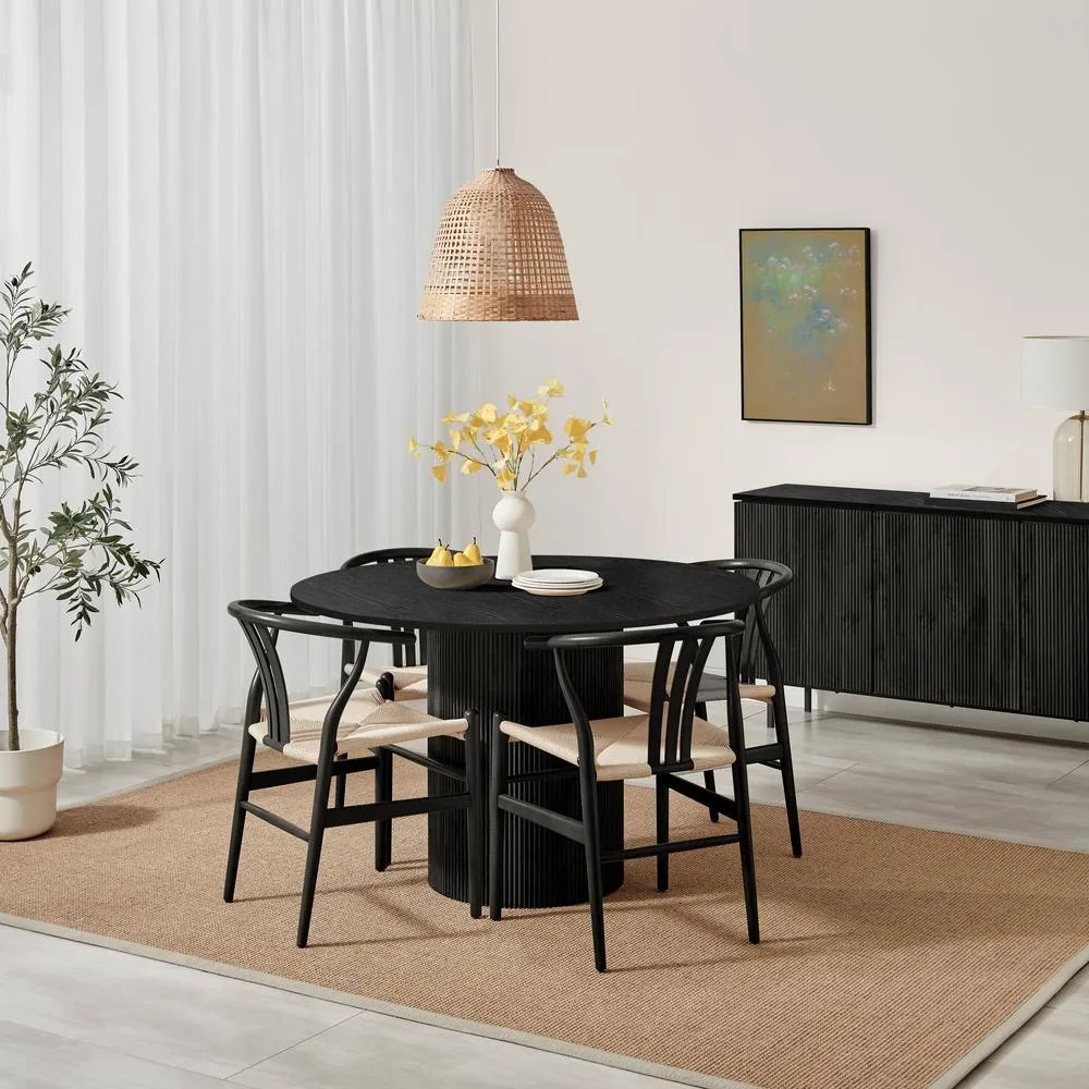 FurnitureboxUK Penrose Black Wooden Round Dining Table & 4 Black Caia Dining Chairs 2
