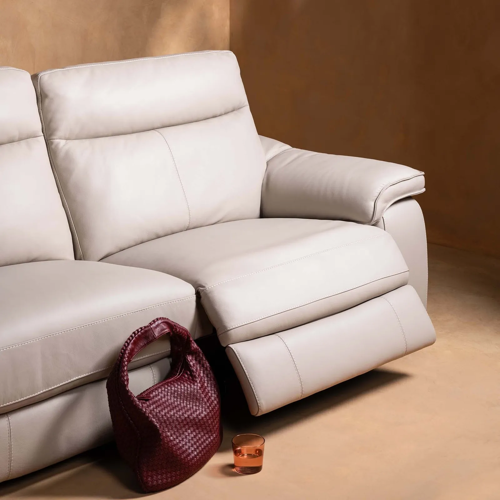 Arno 2.5 Seater Recliner Sofa With 2 Power Recliners, Neutral Leather | Barker & Stonehouse 2