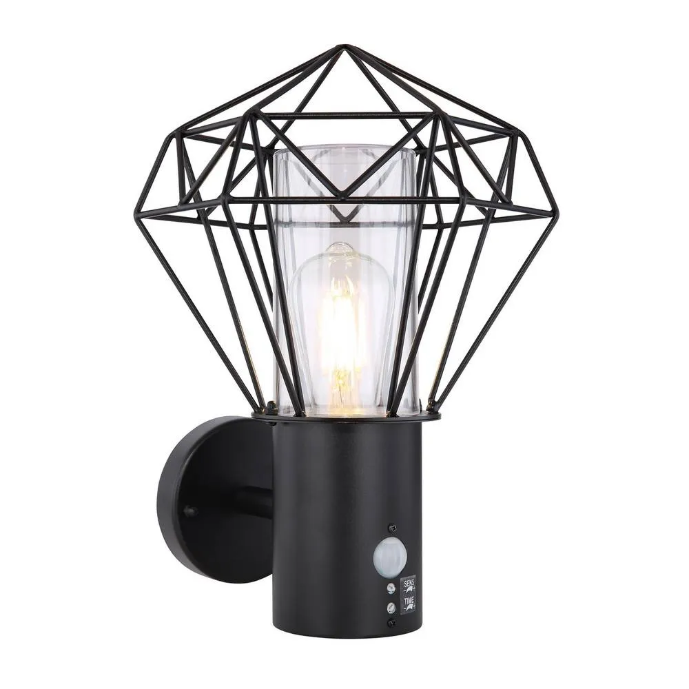 Netlighting Horace PIR Outdoor Wall Lamp Black IP44 1x E27 2700K