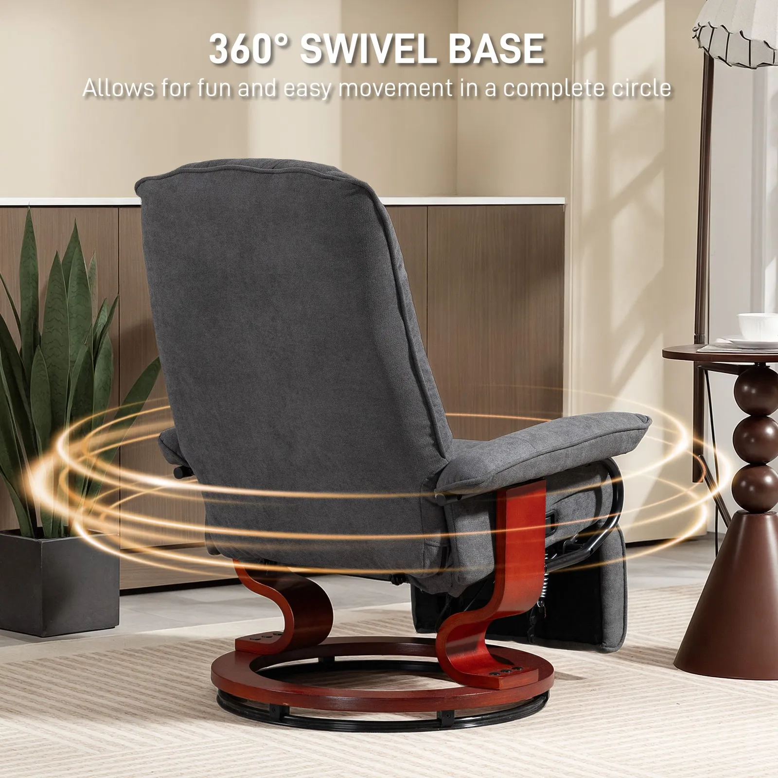 HOMCOM Manual Recliner Swivel Reclining Chair with Footrest Armrests Grey 6