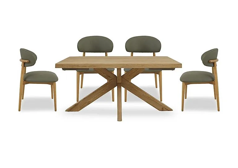 Riga Dining Table with Wooden Star Base and 4 Wooden Chairs - 140-cm - Green