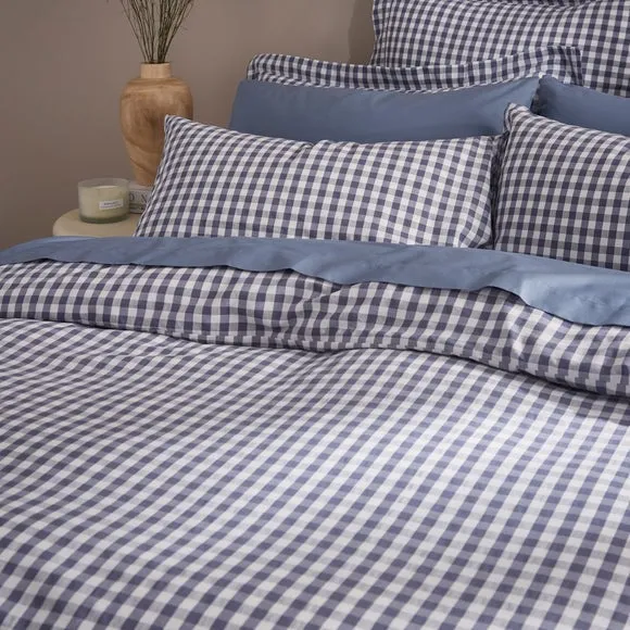 Portloe Woven Gingham 100% Cotton Duvet Cover & Pillowcase Set 4
