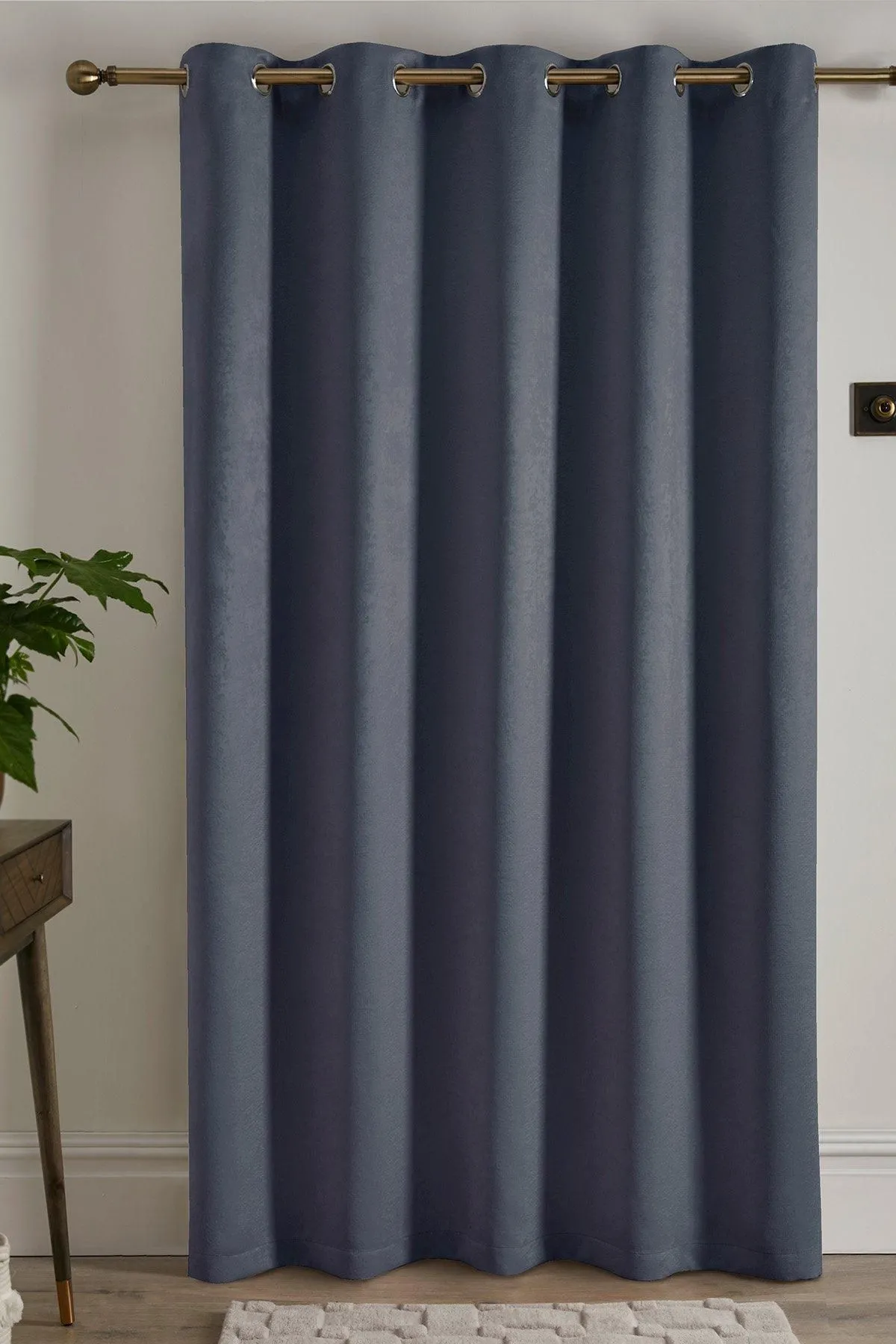 Fusion 'Strata' Dim out woven Eyelet Single Panel Door Curtain in Navy 3
