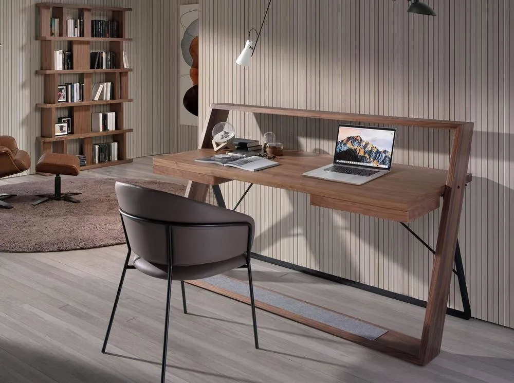 Angel Cerda Model Walnut & Black Steel Desk 2 Soft-Close in Brown 6