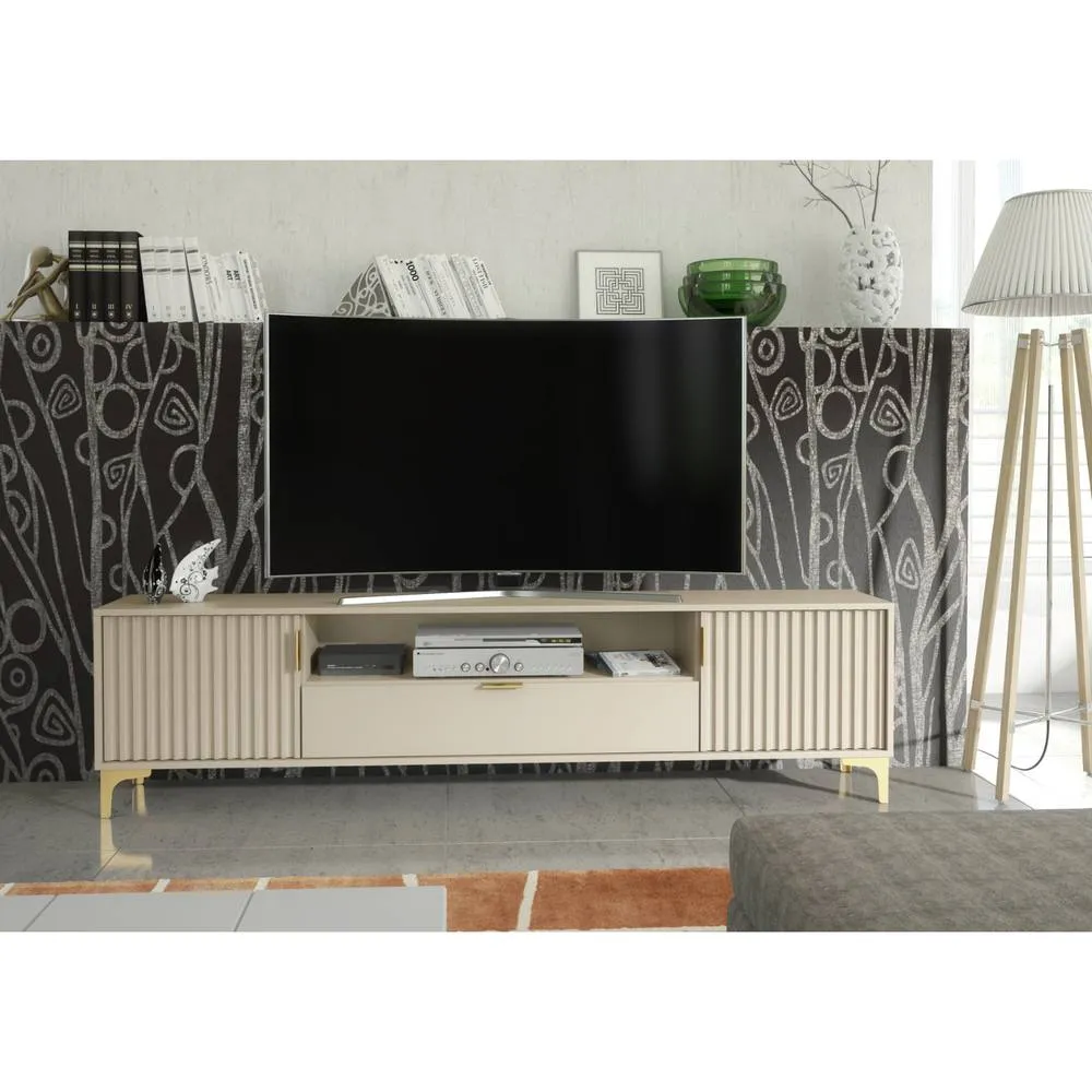 Creative Furniture Tide Crest TV Unit 200cm - Cashmere Warm Beige Taupe Finish & Gold 5