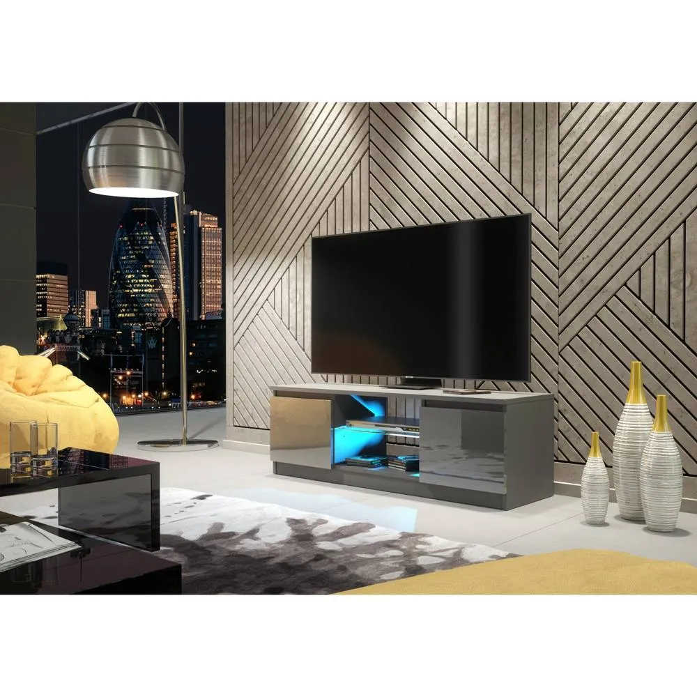 Creative Furniture Aura TV Unit 120cm - Dark Grey with Gloss Doors & LED Lights 6