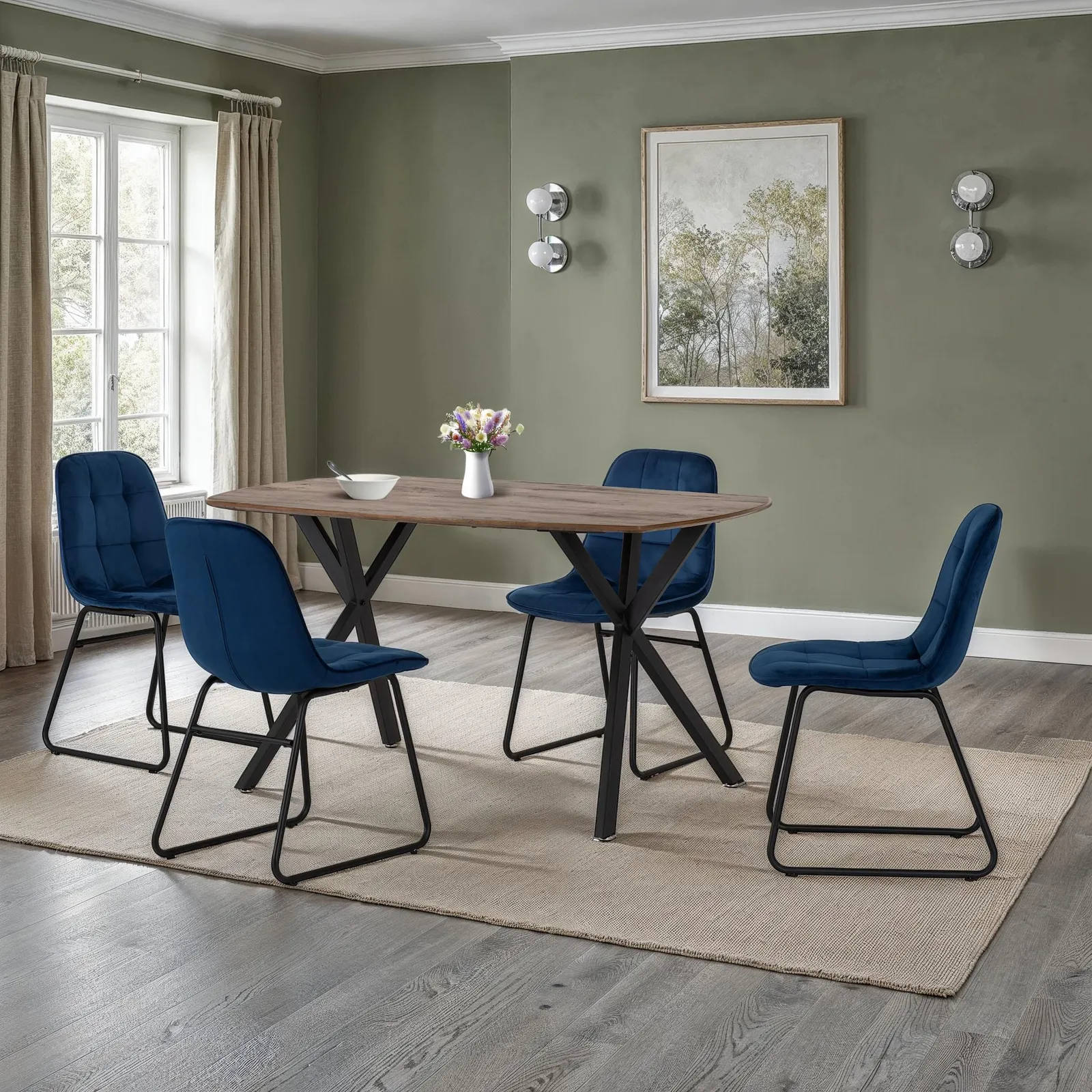 Seconique Athens Medium Oak Rectangular Dining Set with Lukas Chairs in Blue 1