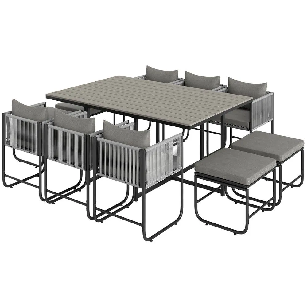 OUTSUNNY Rattan Dining Set, Garden Table & Chair Sets w/ Space-saving Design in Grey 2