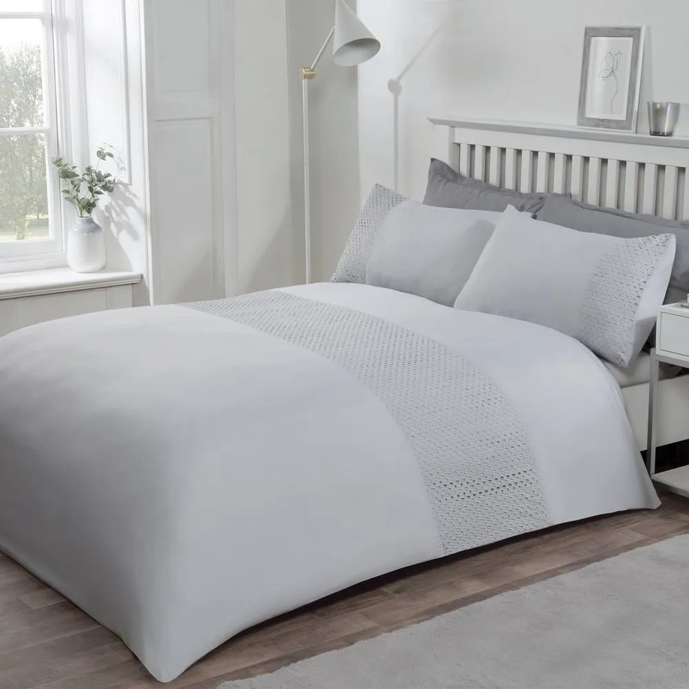 Smart Living Luxury Super Soft Stylish Lace Panel Duvet Cover with Pillowcases in Silver 4
