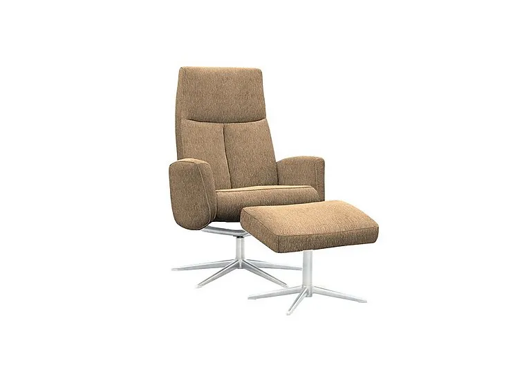 Vaasa Fabric Swivel Recliner Chair and Footstool with Chrome Base - Boucle Cocoa