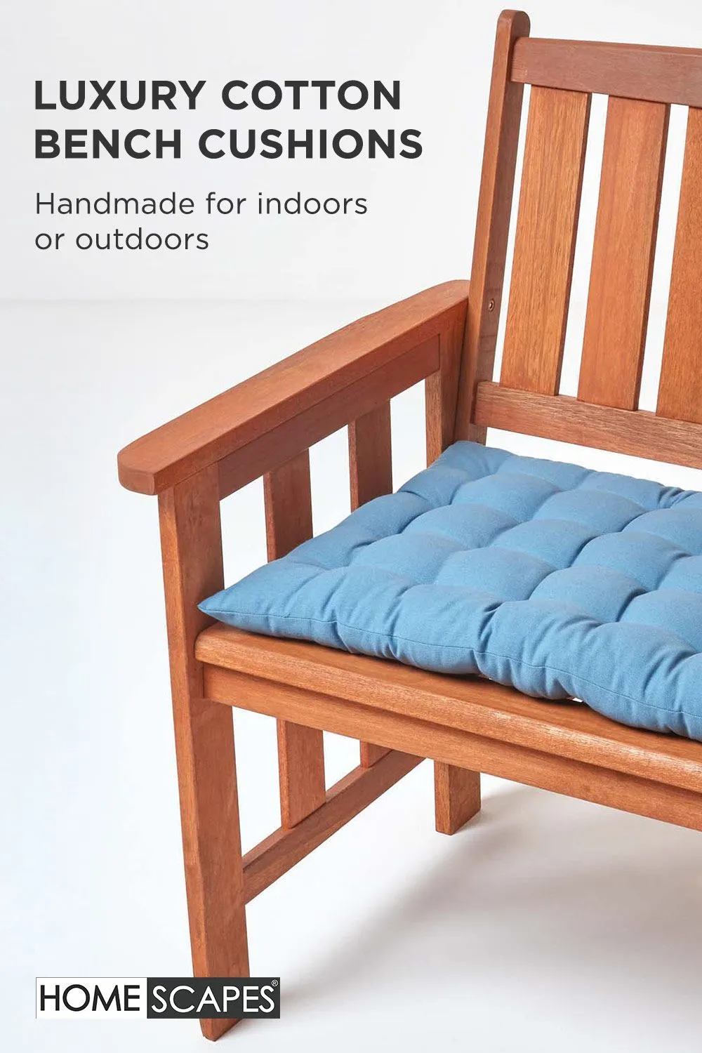 Homescapes Garden Bench Cushion Luxury 2 Seater Cotton Indoor Outdoor Pad, 108 x 42cm in Blue 2