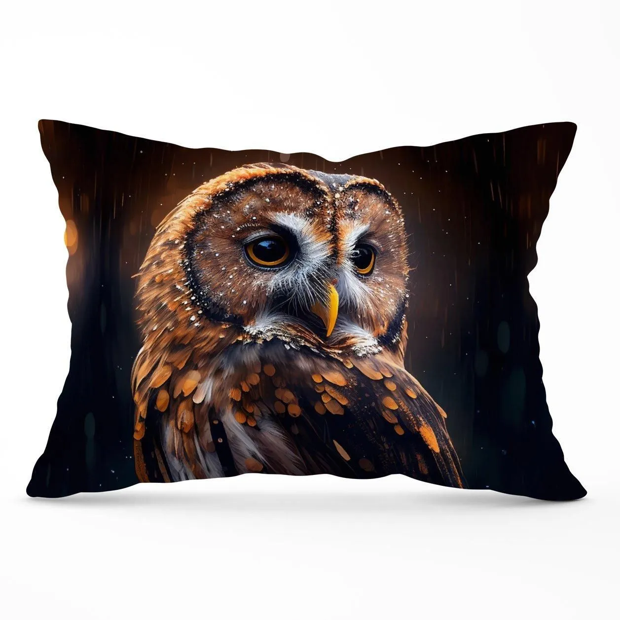 Warren Reed - Designer Tawny Owl Face Splashart Dark Background Cushions in Brown