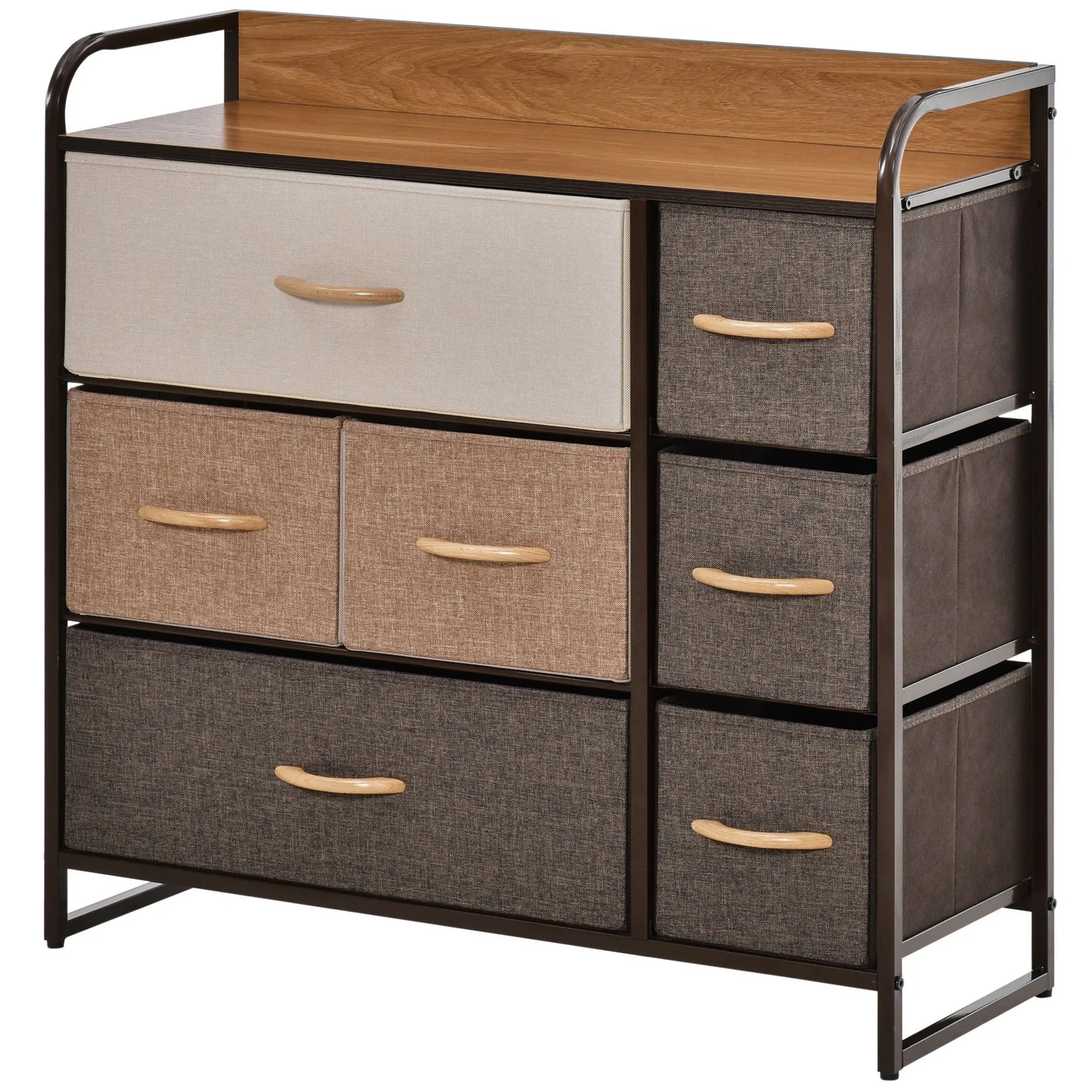 HOMCOM 3-Tier Fabric Bedroom Dresser with 7 Foldable Drawers, Multi-Colored in Brown 2