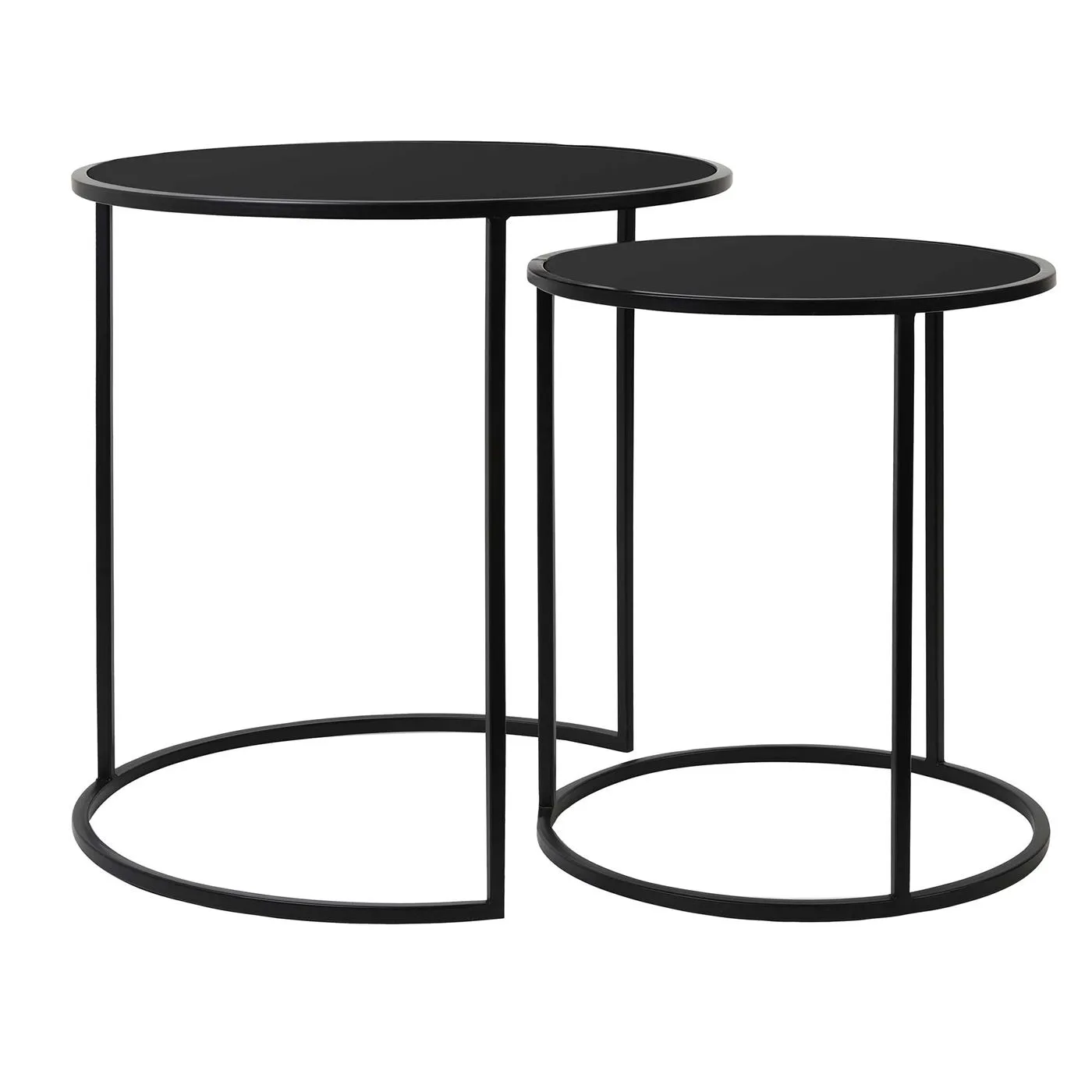 Set of 2 Black Glass Side Tables