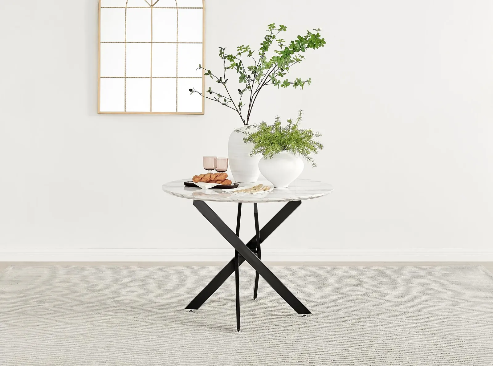 FurnitureboxUK Novara 100cm Round 4-Seater Dining Table With Black Metal Legs in Off-White 2