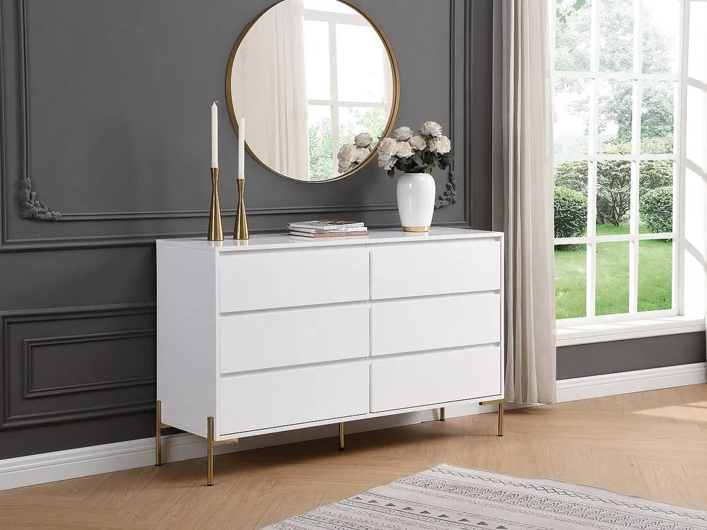 Vente-unique 6-Drawer Chest Of Drawers - MDF & Metal - Gloss White & Gold 3