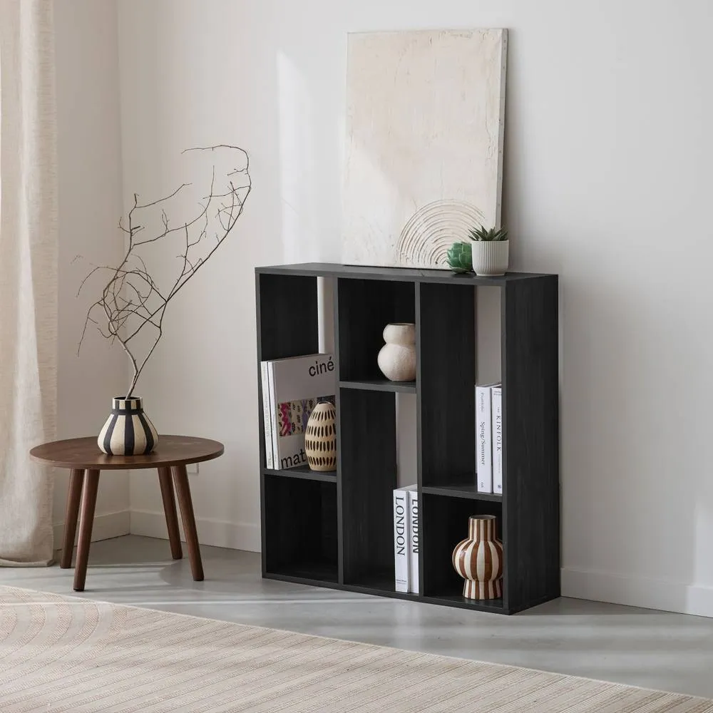 sweeek 3-shelf Bookcase With 6 Compartments in Black 3
