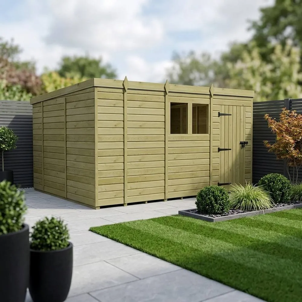 Buttercup Farm 13ft x 10ft Pent Garden Shed Single Door With Windows - Timber in Brown 2