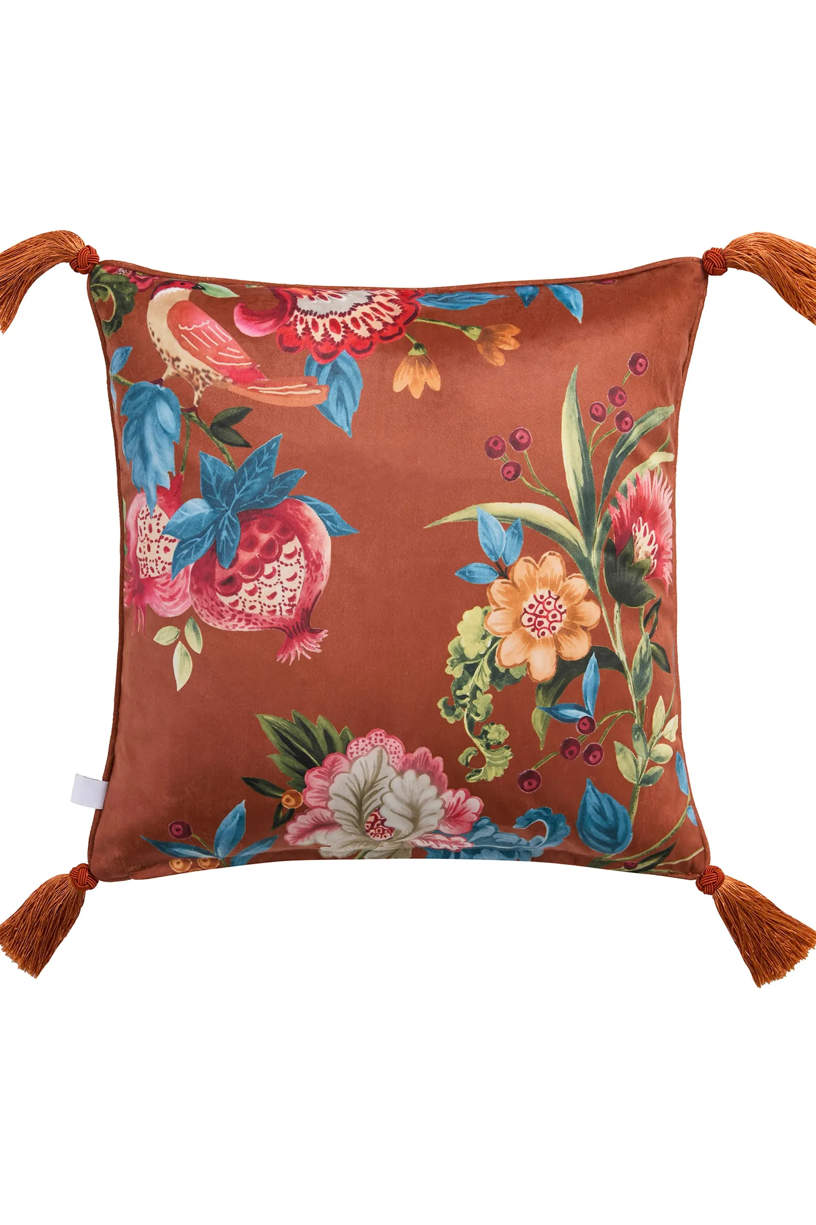 Dreams & Drapes 'Bejewelled' Hand Painted Floral Print Velvet Filled Cushion in Red 4